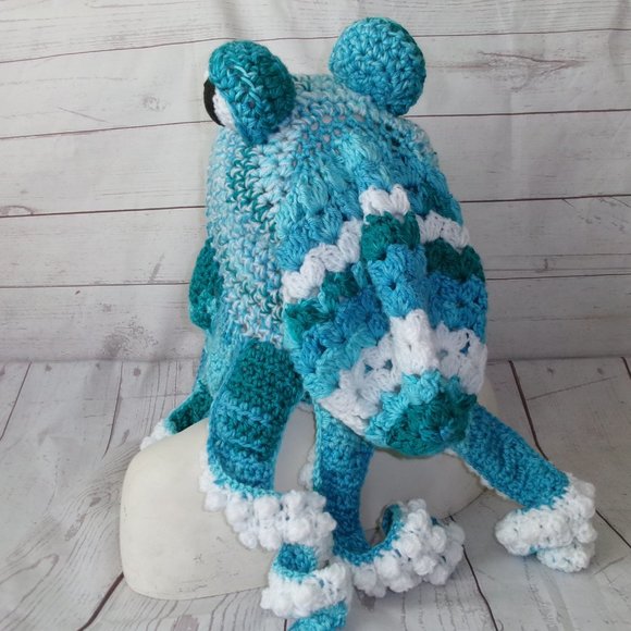 Handmade Crochet Adult Octopus Hat Ice Blue and White main image 4